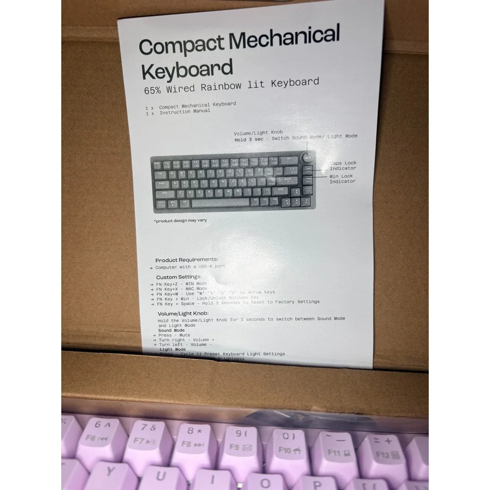 North Mechanical Keyboard - NEW - 68 Keys - Wired -pink W/ Rainbow Lights
